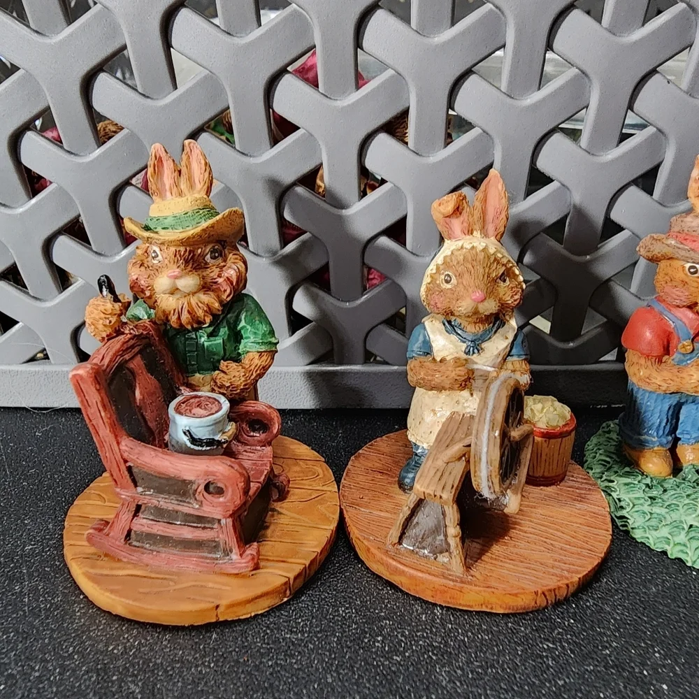 5 Tim Wolfe Country Bunnies Miniature Figurines Lot Resin Easter